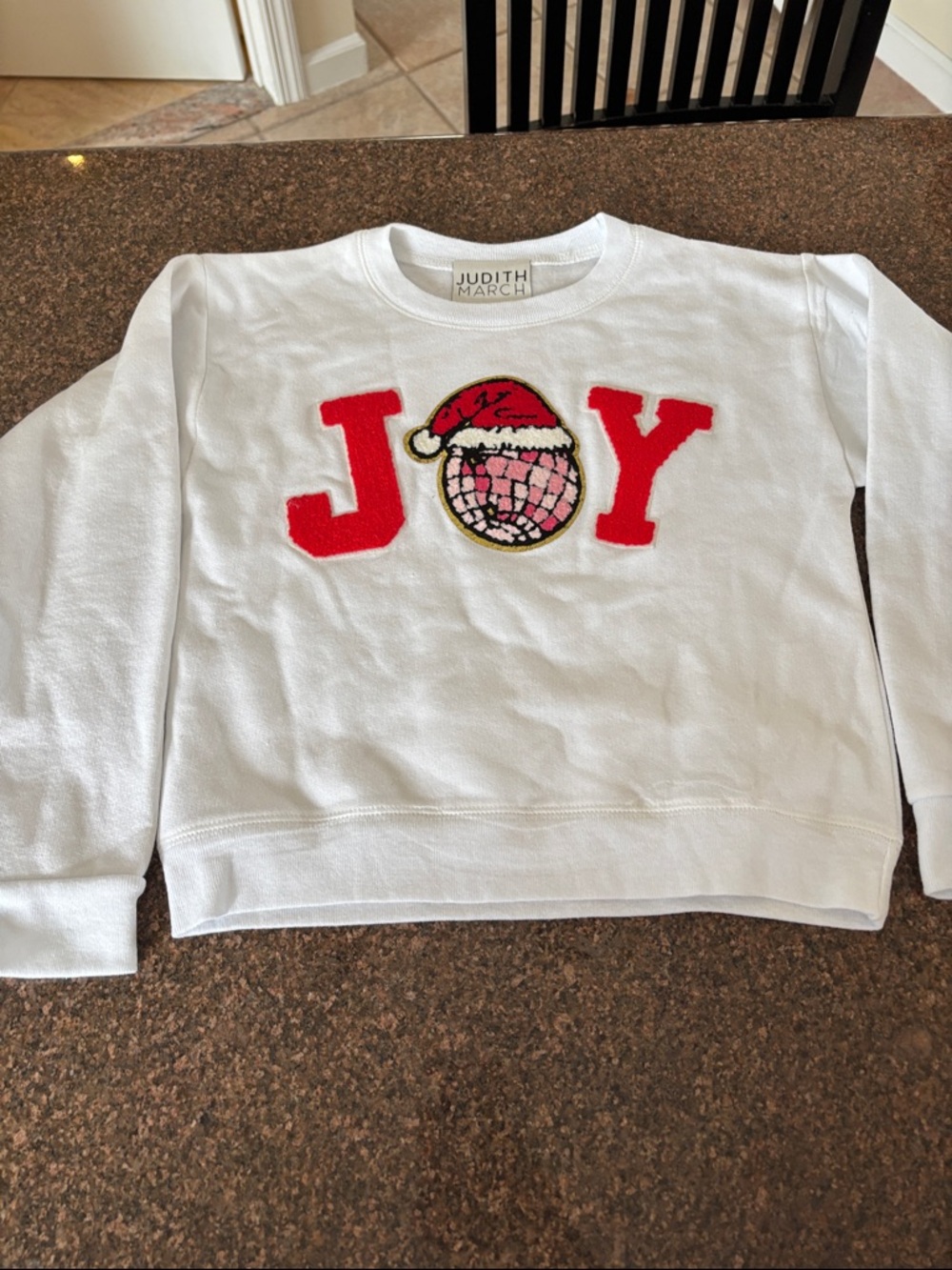 Judith March Girls White Red JOY Pink Ornament Sweatshirt-S-6-8